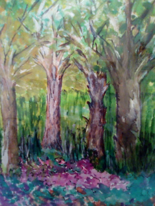 Pittura intitolato "foglie-viola.jpg" da Milena Aere, Opera d'arte originale, Acrilico