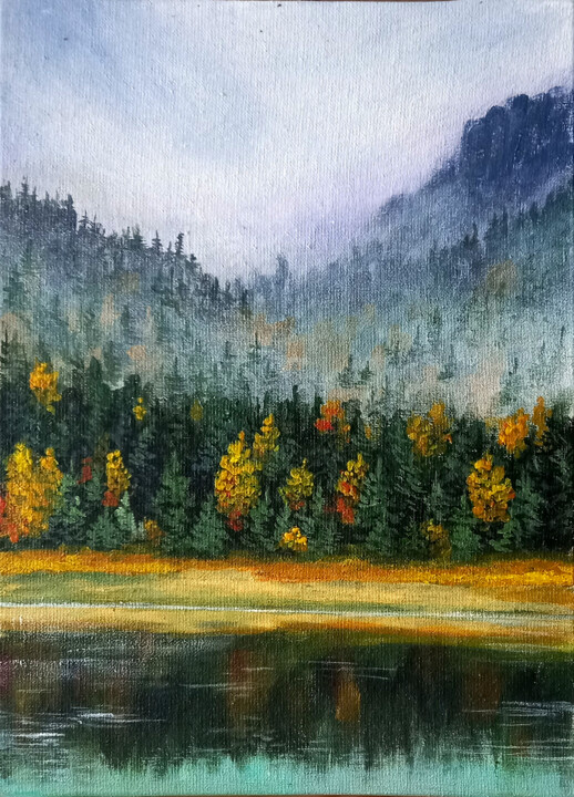 Ζωγραφική με τίτλο "Autumn forest" από Yulia Zhdanovich (MiliArt), Αυθεντικά έργα τέχνης, Ακρυλικό