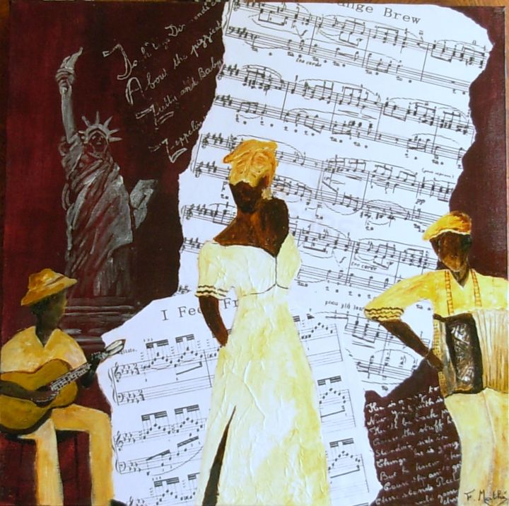 Peinture intitulée "jazz-chanteuse-acco…" par Fram, Œuvre d'art originale