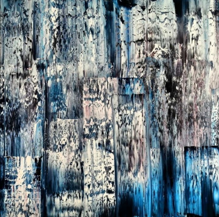 Painting titled "Waterfall in blue" by Miljenko Grubesa, Original Art, Oil