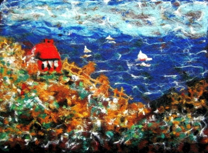 Painting titled "House on a hillside…" by Milka Urbaníková, Original Artwork, Other