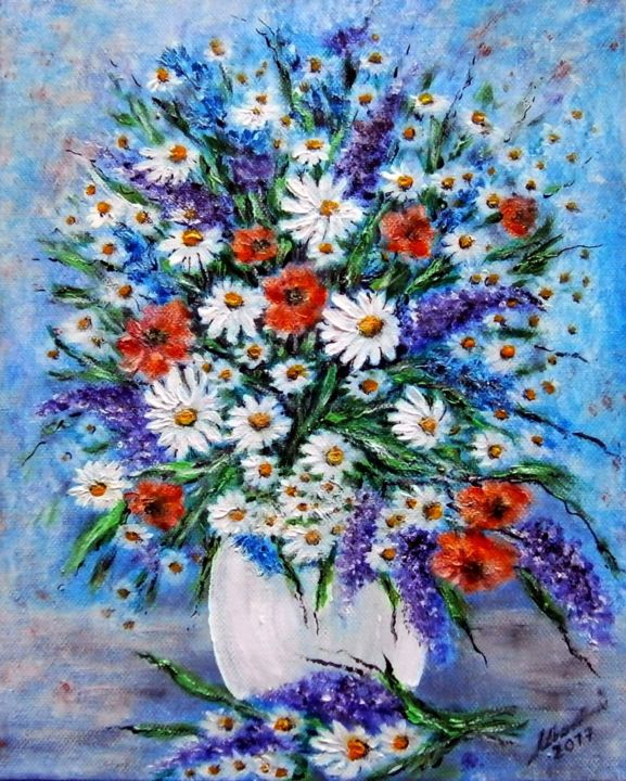 Painting titled "Bouquet of meadow f…" by Milka Urbaníková, Original Artwork, Acrylic