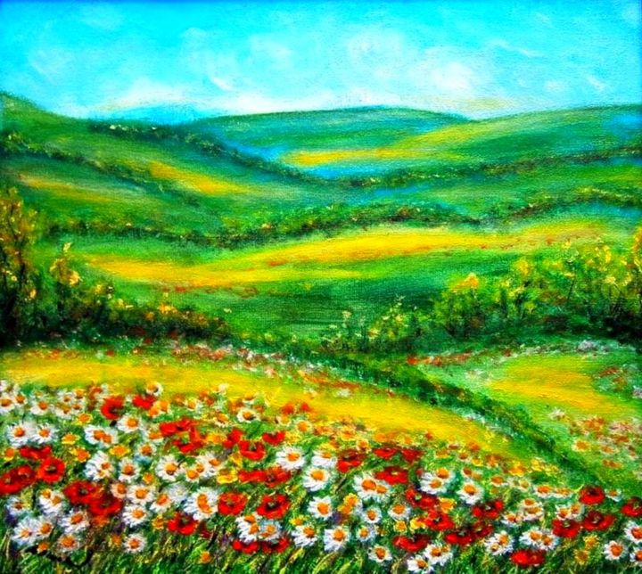 Painting titled "When blooming bows 2" by Milka Urbaníková, Original Artwork, Oil