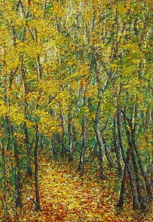 Malerei mit dem Titel "Autumn in forest.." von Milka Urbaníková, Original-Kunstwerk, Acryl