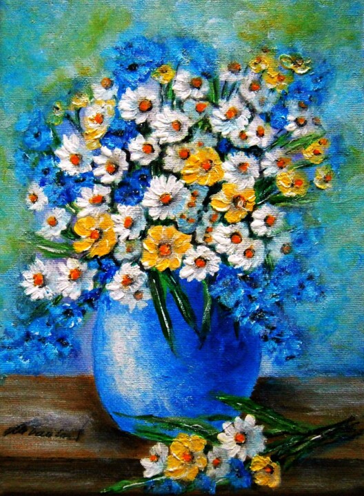 Painting titled "Flowers of summer 11" by Milka Urbaníková, Original Artwork, Acrylic