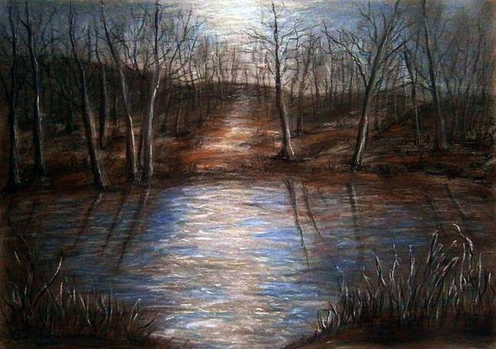 Dessin intitulée "When the moonlight ." par Milka Urbaníková, Œuvre d'art originale, Pastel