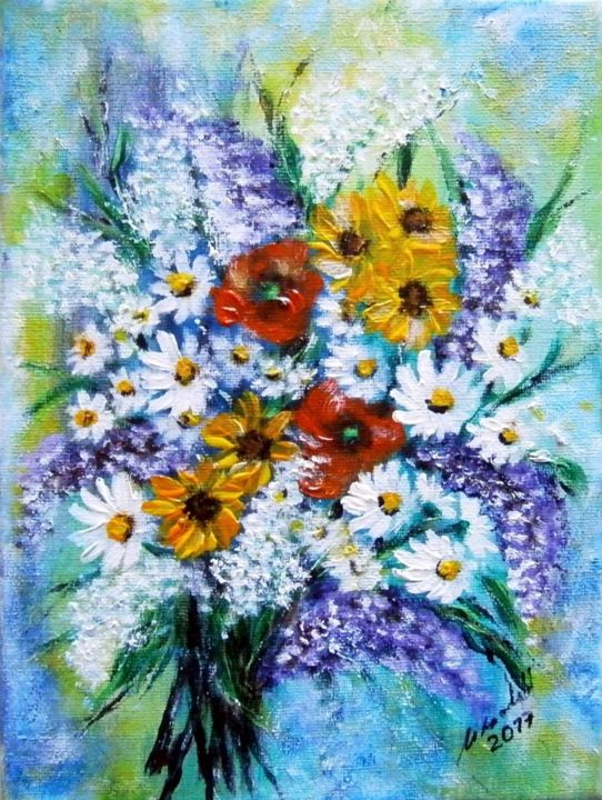 Painting titled "Flowers of summer 1" by Milka Urbaníková, Original Artwork, Acrylic