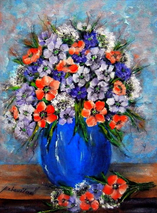 Painting titled "Flowers of summer 14" by Milka Urbaníková, Original Artwork, Acrylic