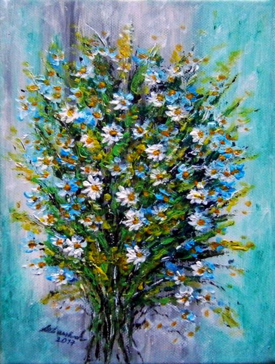 Malerei mit dem Titel "Flowers of summer 3" von Milka Urbaníková, Original-Kunstwerk, Acryl