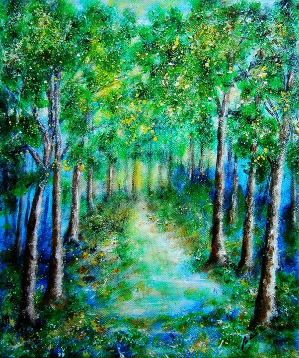 Painting titled "The blue-green fore…" by Milka Urbaníková, Original Artwork, Acrylic