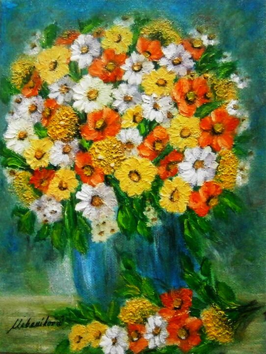Картина под названием "Flowers of summer 20" - Milka Urbaníková, Подлинное произведение искусства, Масло