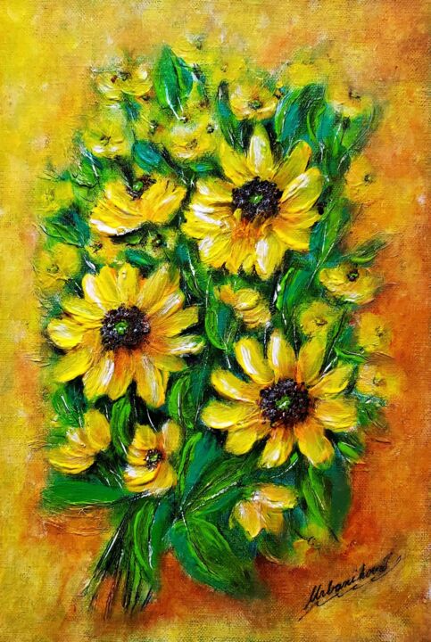 Painting titled "Sunflowers 2" by Milka Urbaníková, Original Artwork, Acrylic