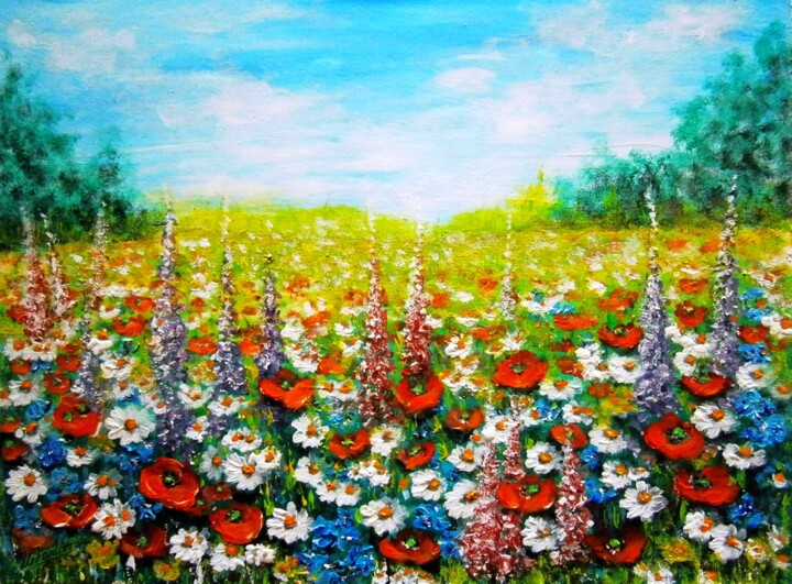 Ζωγραφική με τίτλο "Meadow flowers 9" από Milka Urbaníková, Αυθεντικά έργα τέχνης, Ακρυλικό