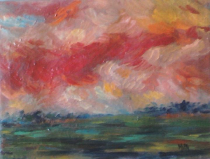 Painting titled "tramonto in collina" by Milla, Original Artwork, Oil