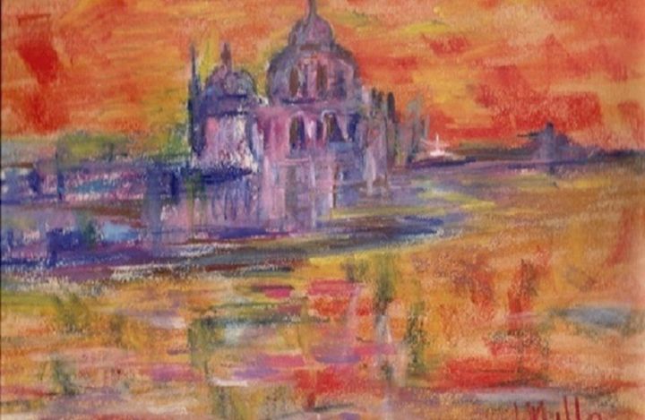 Malarstwo zatytułowany „tramonto-a-venezia-…” autorstwa Milla, Oryginalna praca, Olej