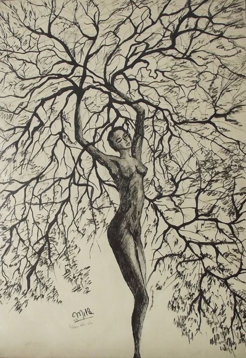 Peinture intitulée "l'albero della vita" par Milla, Œuvre d'art originale, Encre