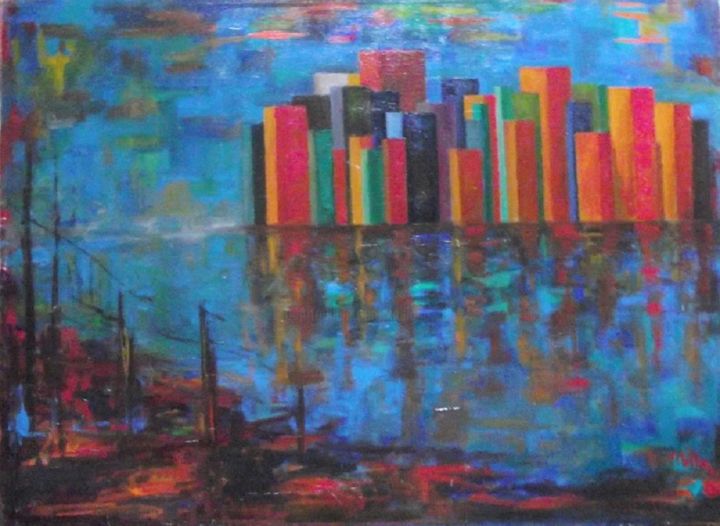 Pintura titulada "sognando-newyork-3.…" por Milla, Obra de arte original, Oleo