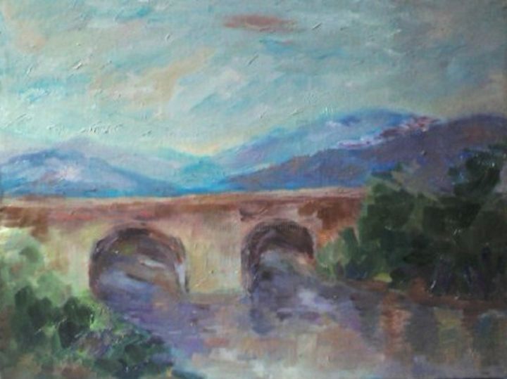 Peinture intitulée "il-ponte-romano.jpg" par Milla, Œuvre d'art originale, Huile