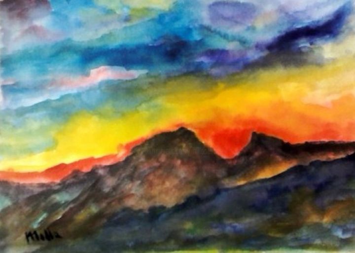 Schilderij getiteld "tramonto.jpg" door Milla, Origineel Kunstwerk, Aquarel