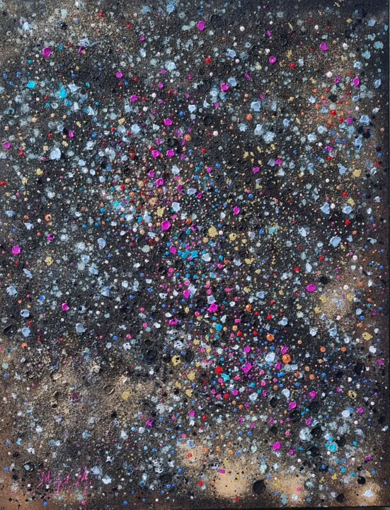 Painting titled "Cosmic Dust 1.2" by Milly Martionou, Original Artwork, Acrylic Mounted on Wood Stretcher frame