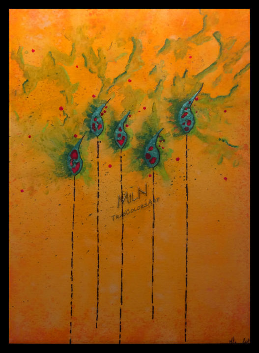 Peinture intitulée "Pollinisation" par Miln C, Œuvre d'art originale, Acrylique