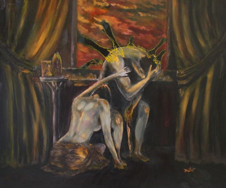 Painting titled "Torn" by Milo Abadilla, Original Artwork, Oil Mounted on Wood Stretcher frame