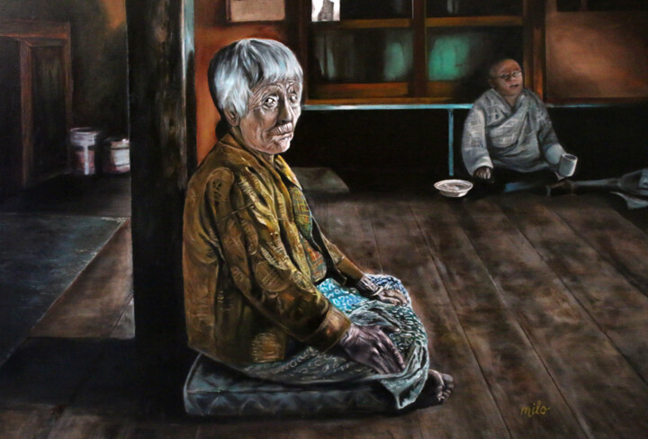 Painting titled "Lords of Bhutan" by Milo Abadilla, Original Artwork, Oil Mounted on Wood Stretcher frame