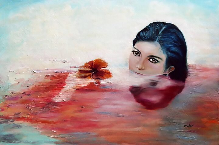 Картина под названием "Gumamela" - Milo Abadilla, Подлинное произведение искусства, Масло Установлен на Деревянная рама для…