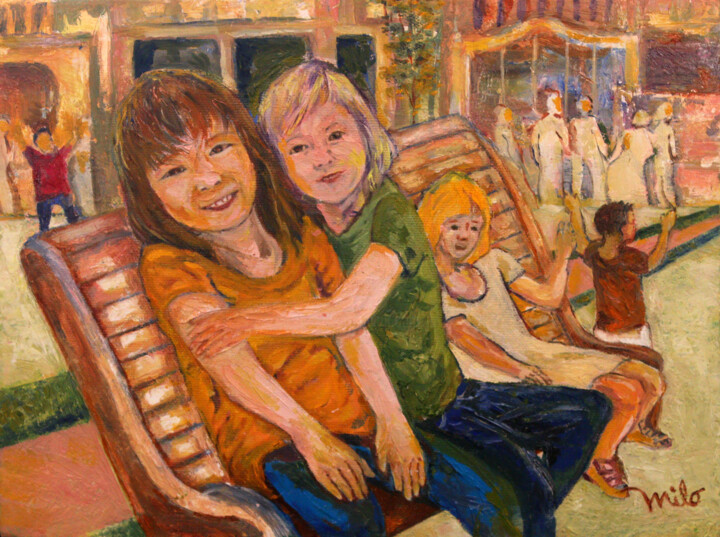 Painting titled "Best Friends Forever" by Milo Abadilla, Original Artwork, Oil Mounted on Wood Stretcher frame