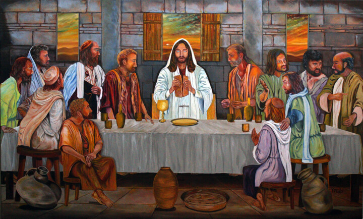 Pintura titulada "Bread and Wine" por Milo Abadilla, Obra de arte original, Oleo Montado en Bastidor de camilla de madera