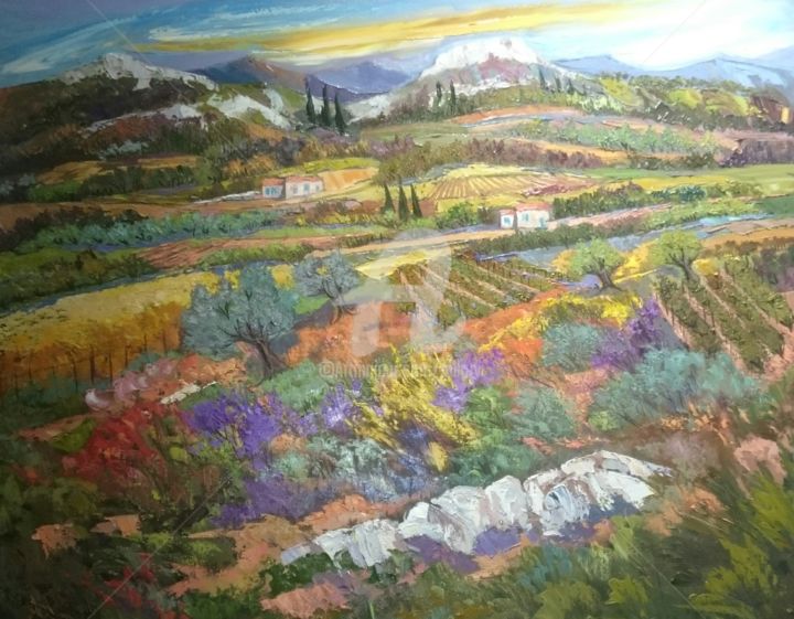Painting titled "Provence en fleurs 2" by Milorv, Original Artwork, Oil