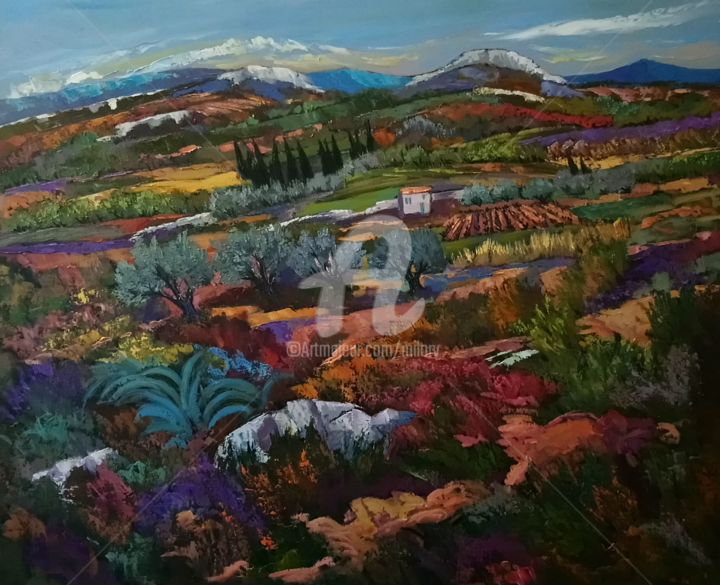 Картина под названием "ferme dans les alpi…" - Milorv, Подлинное произведение искусства