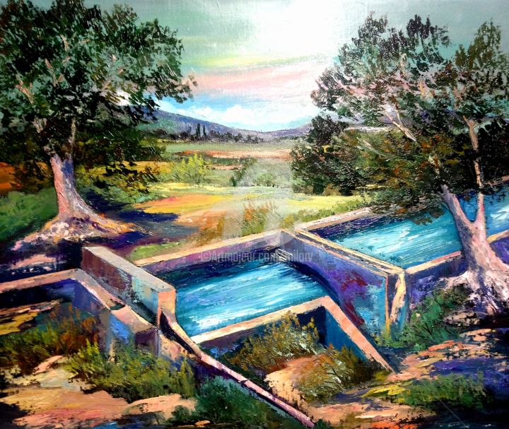 Pintura intitulada "Vue sur le Canal de…" por Milorv, Obras de arte originais