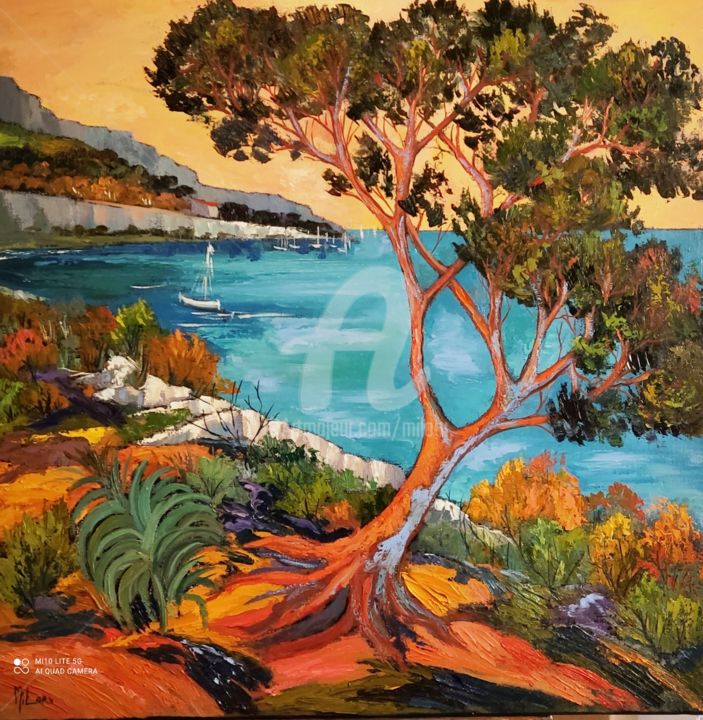 Pintura intitulada "Rouge calanque" por Milorv, Obras de arte originais, Óleo