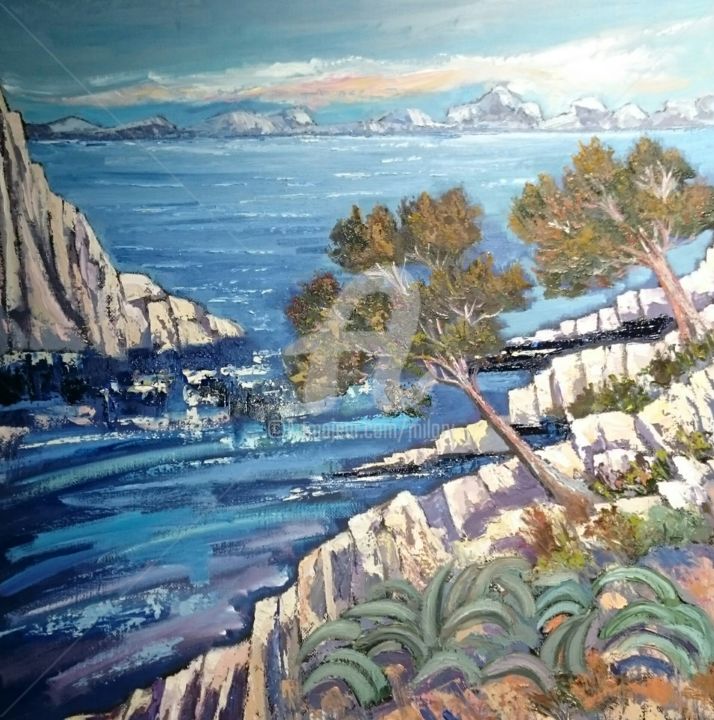 Painting titled "Calanque près de Ca…" by Milorv, Original Artwork, Oil