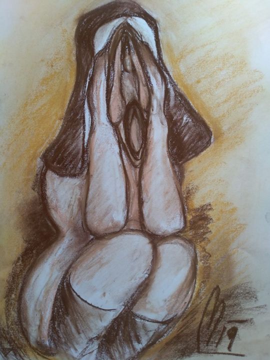 Painting titled "desperate nun" by Milosa Fictions, Original Artwork