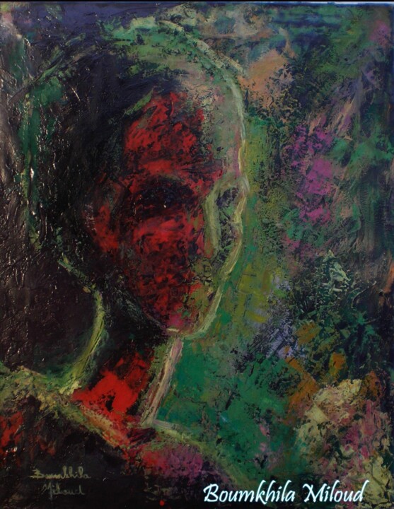 Malerei mit dem Titel "VISAGE PERDUE" von Miloud Boumkhila, Original-Kunstwerk, Öl