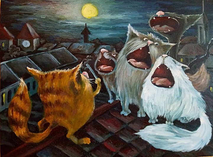 Картина под названием "Коты" - Inna Redina, Подлинное произведение искусства, Масло