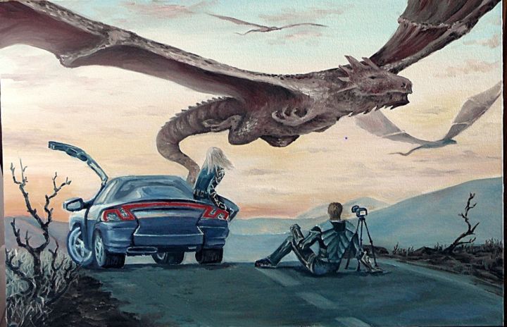 Картина под названием "дракон" - Inna Redina, Подлинное произведение искусства, Масло