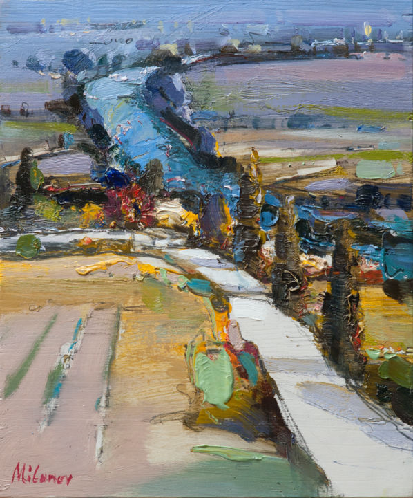 Painting titled "' White road '" by Stojan Milanov, Original Art, Oil