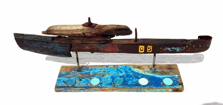 Sculpture intitulée "Wooden Boat Sculptu…" par Miltiadis Artwork, Œuvre d'art originale, Bois