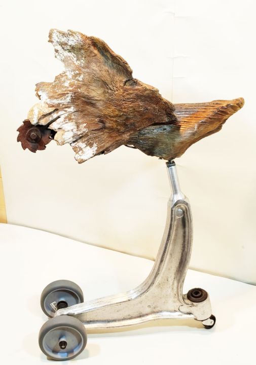 Sculpture intitulée "Flying To A Better…" par Miltiadis Artwork, Œuvre d'art originale, Bois