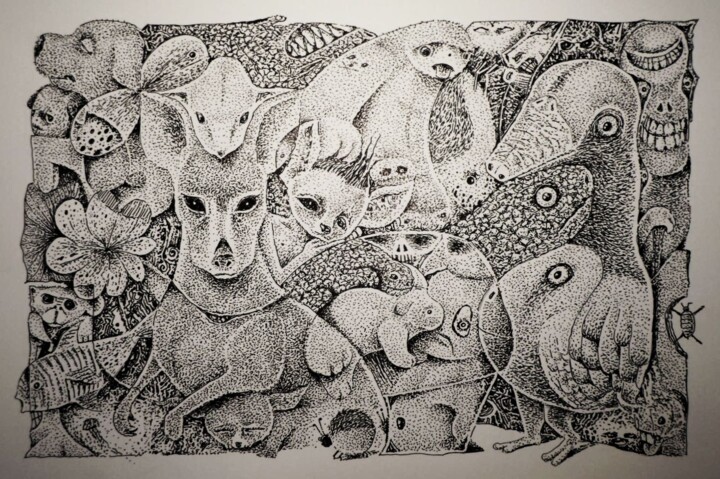 Drawing titled "Infinity Zoo" by Milto Sideris, Original Artwork, Pencil
