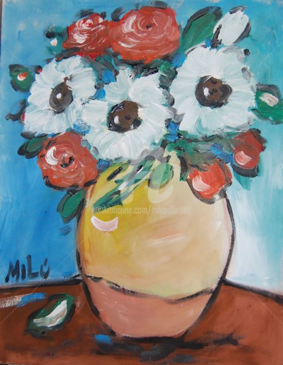 Картина под названием "flores 30" - Milu Petersen, Подлинное произведение искусства