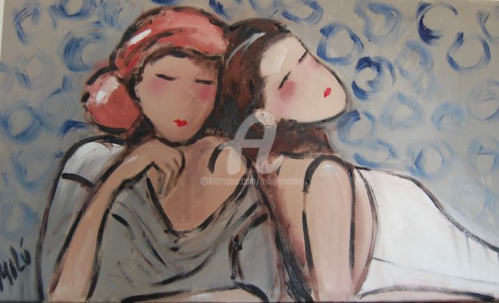 Painting titled "two girls" by Milu Petersen, Original Artwork