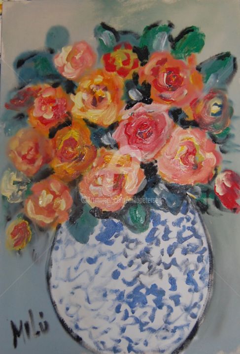 Pintura titulada "flores 7" por Milu Petersen, Obra de arte original