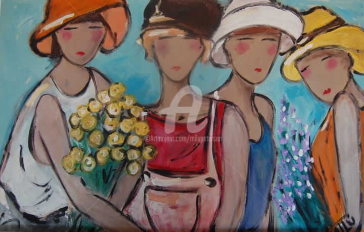 Pintura intitulada "grupo de chapeus" por Milu Petersen, Obras de arte originais