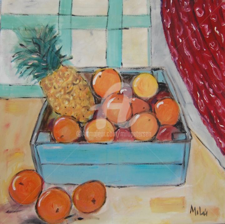 Pintura titulada "frutas/laranjas" por Milu Petersen, Obra de arte original
