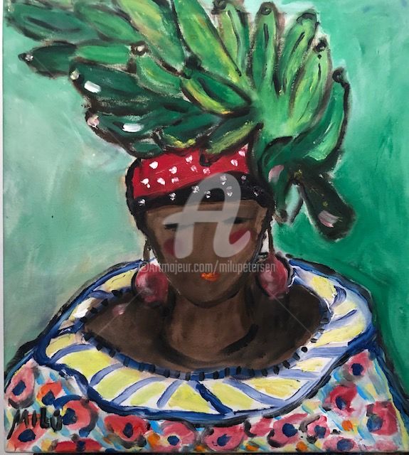 Painting titled "african woman with…" by Milu Petersen, Original Artwork, Acrylic