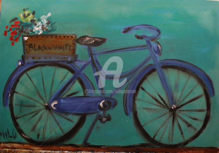Pintura intitulada "blue bicycle" por Milu Petersen, Obras de arte originais, Acrílico